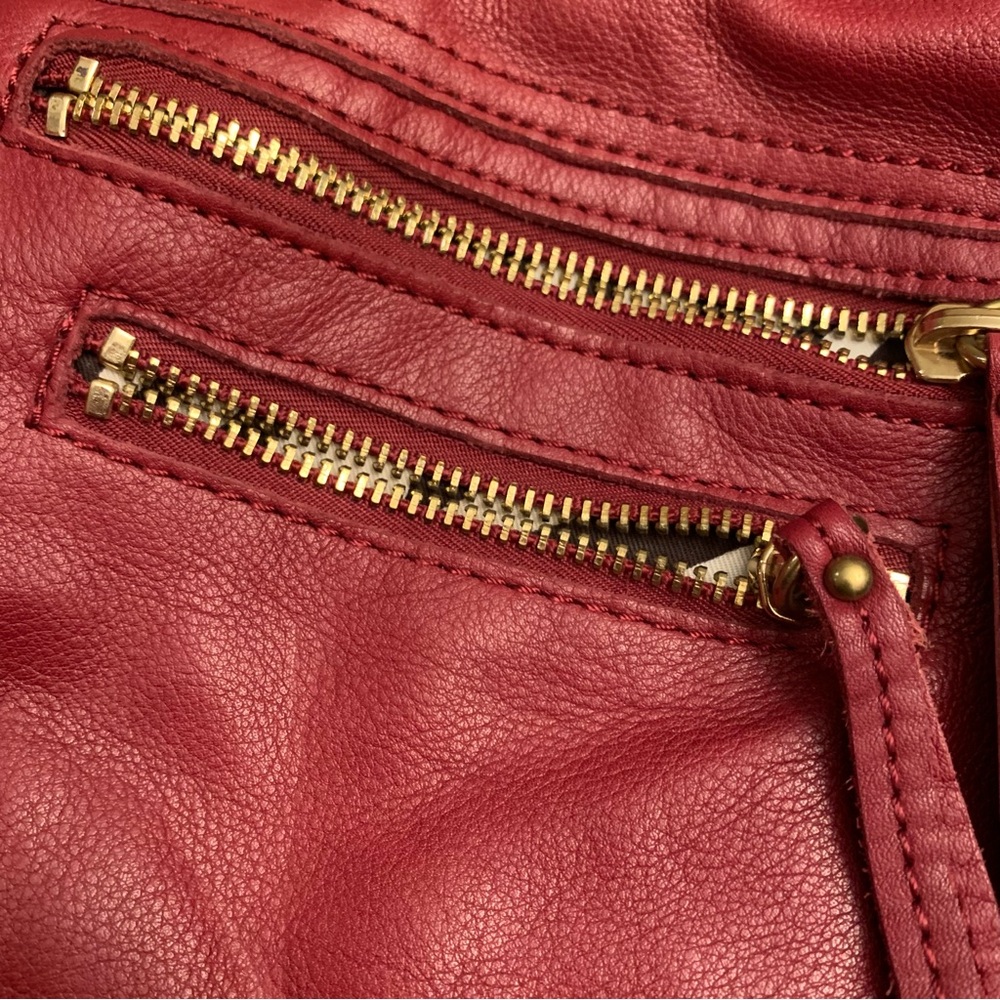 Linea Pelle Red Leather Shoulder Bag with Gold Hardware - Picture 2 of 7